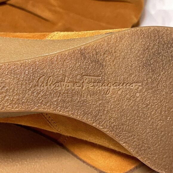Salvatore Ferragamo Slouch Boots Women Size 8.5 Suede Leather Brown Wedge Heels - Picture 11 of 13